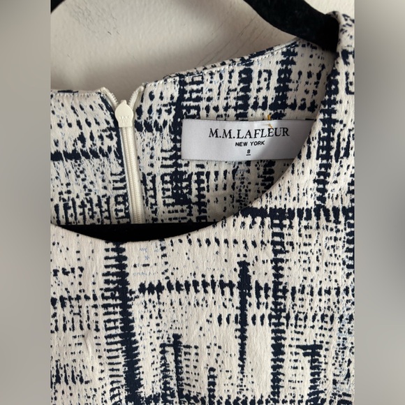 M.M. Lafleur The Shirley Jacquard Off White & Navy Geo Print Sheath Dress Sz. 8 - Picture 3 of 6